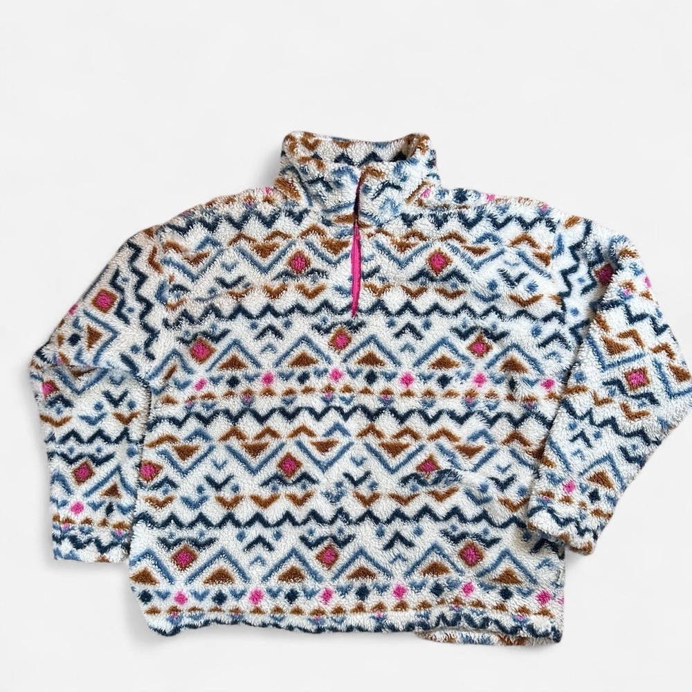 Eddie Bauer Women’s XL Sherpa Fleece Pullover – Aztec Geo Print